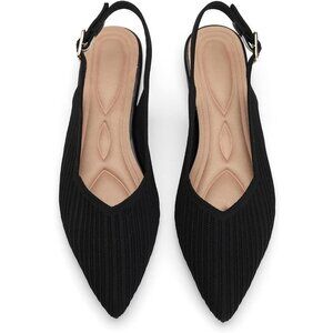 Women's Flats Shoes Pointed Toe Knit Foldable Ballet Ankle Strap Flat Black